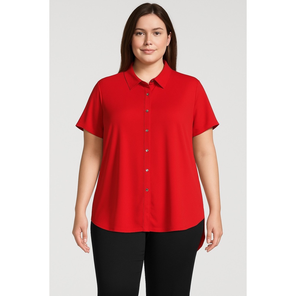 Halston Heritage Red Short-Sleeve Button Front Blouse